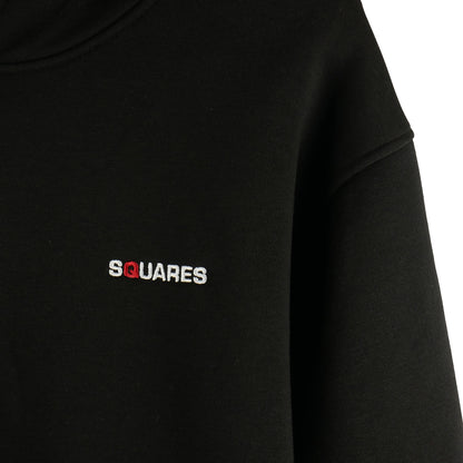 HOODIE BLACK SQUARES Made with soft materials and a luxurious fleece lining, front side close up artwork