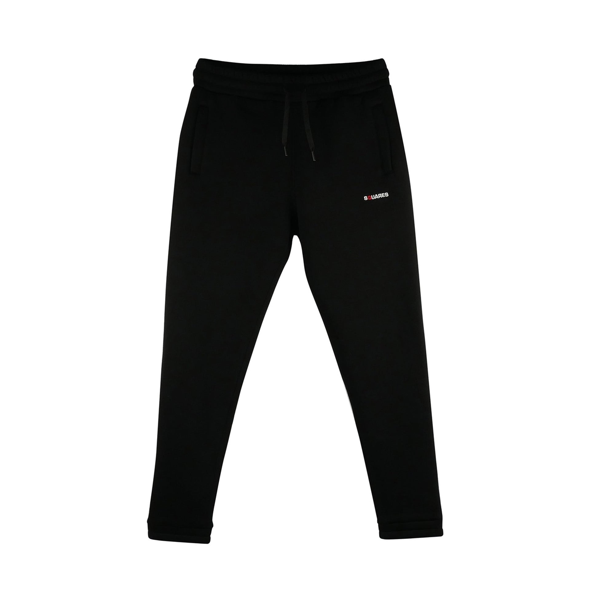 SWEATPANTS BLACK SQUARES Stay cozy and organized with zippered pockets and a soft fleece lining, front side