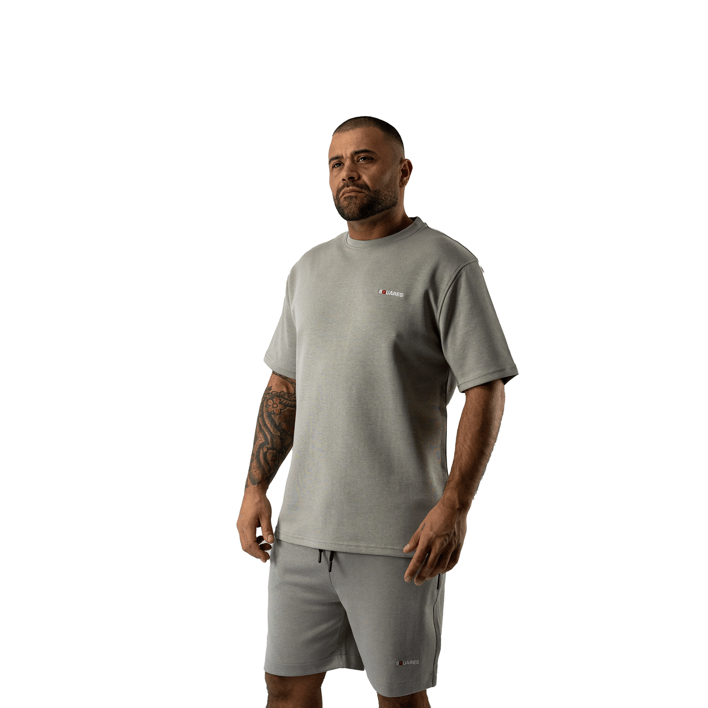 SQUARES T-SHIRT WASHED GRAY, designed for a relaxed fit, front side model