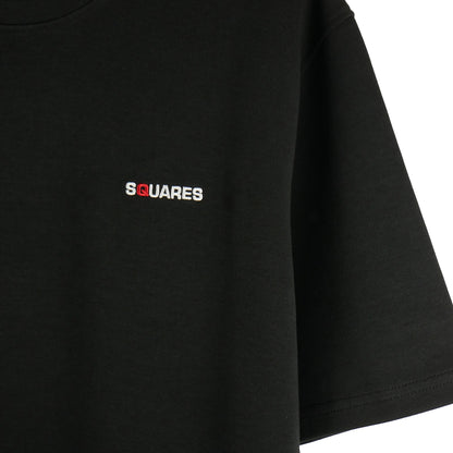 SQUARES T-shirt black T-shirt boasts a relaxed fit, ideal for comfortable wear, front side close-up artwork